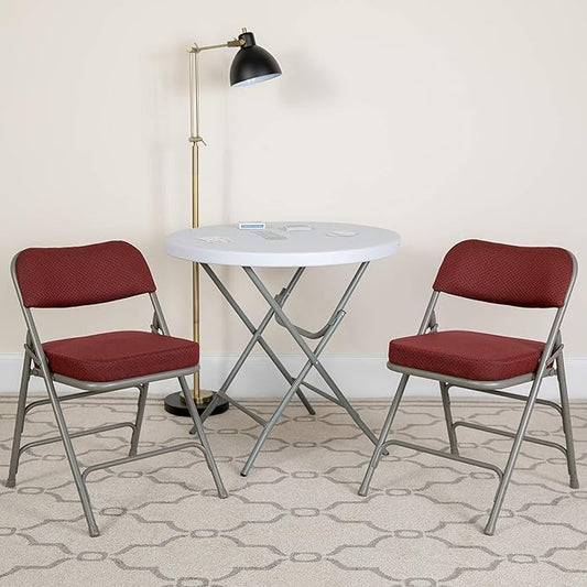 Series Premium Curved Triple Braced & Double Hinged Burgundy Fabric Metal Folding Chair - Set of 4