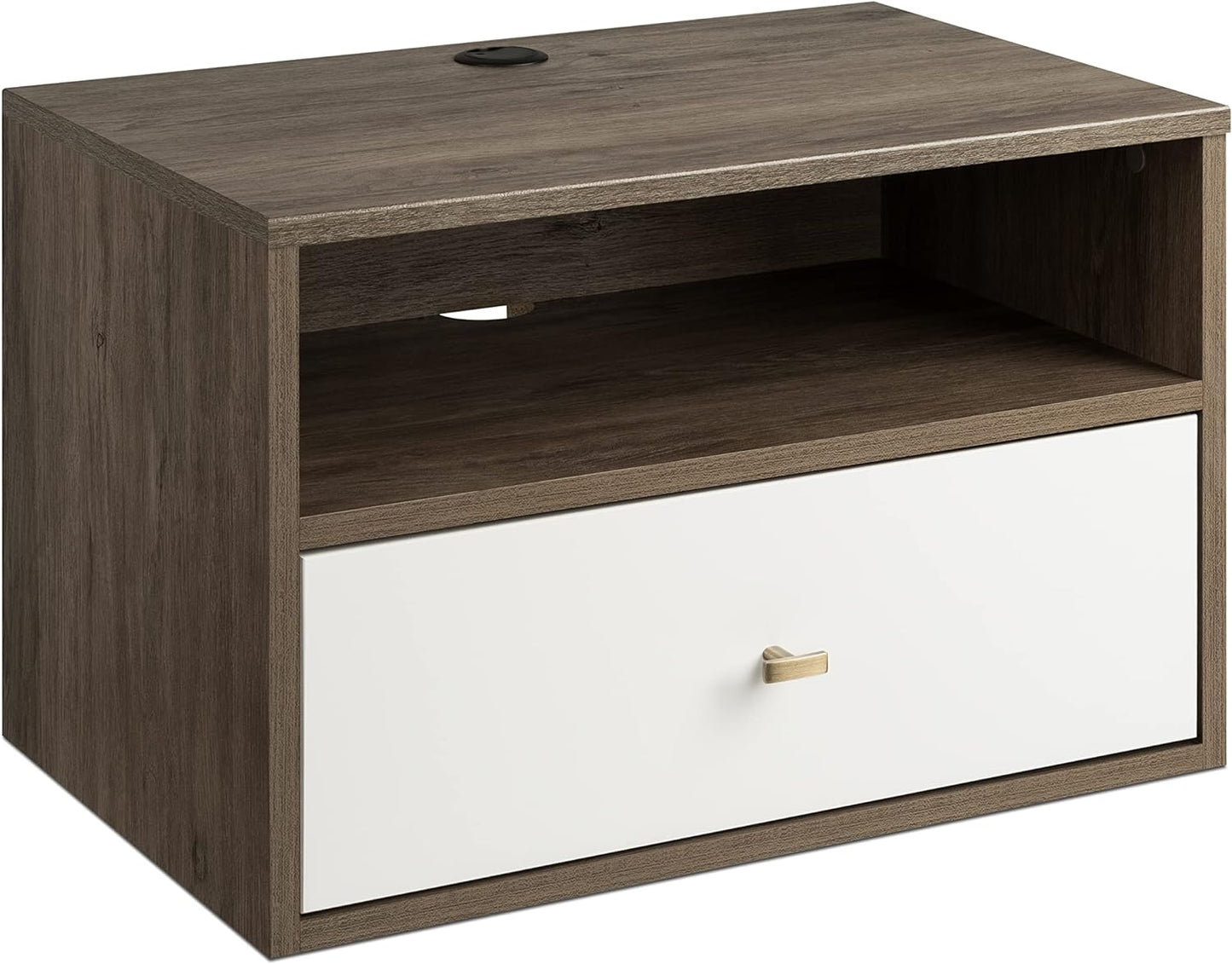 Prepac Floating Composite Wood Nightstand with Open Shelf in Drifted Gray/White