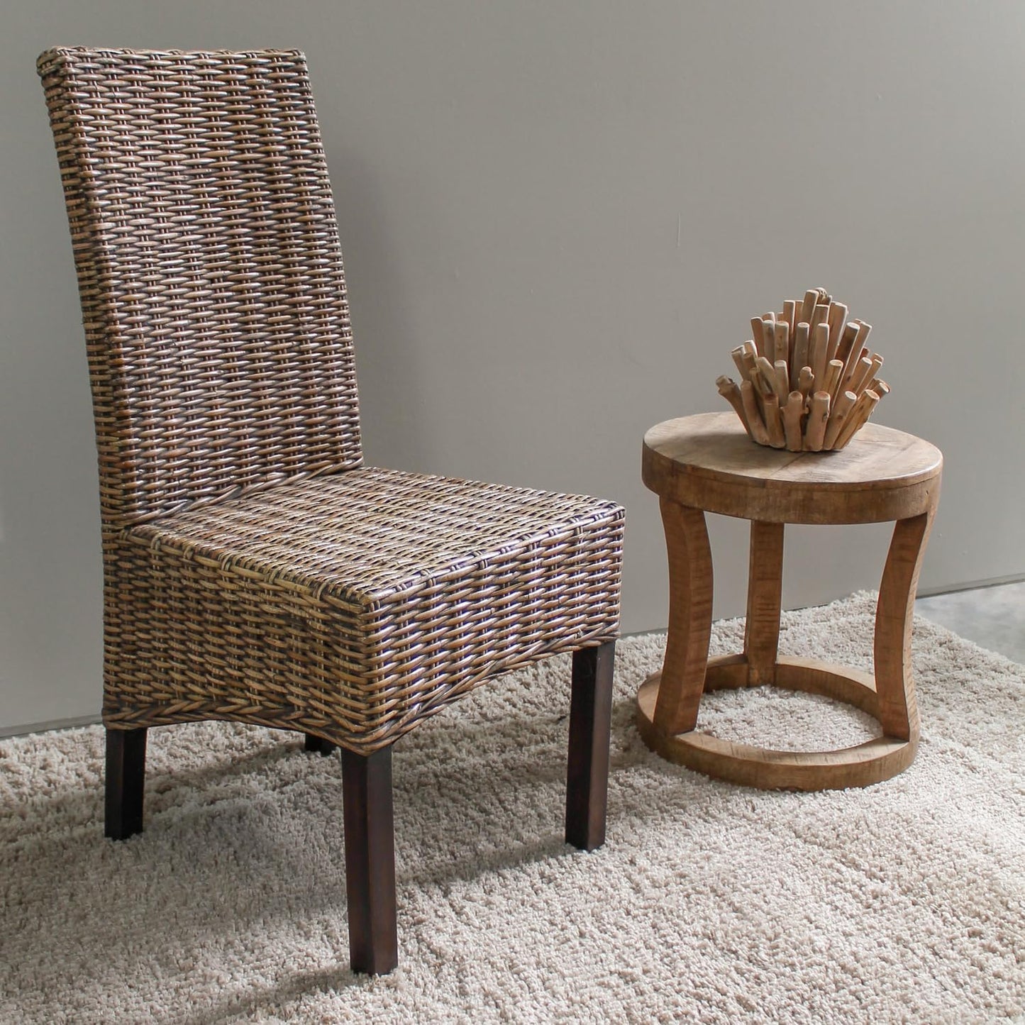 Java-Woven Rattan/Mahogany Dining Chair (set of two)