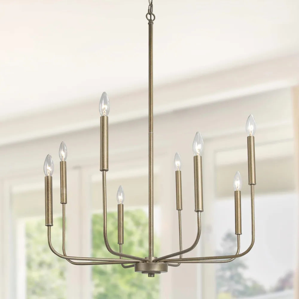 Mid-century Modern Gold 8-Light Chandelier Classic Pendant Lighting for Dining Room - D27" x H36" - Antiqued Gold