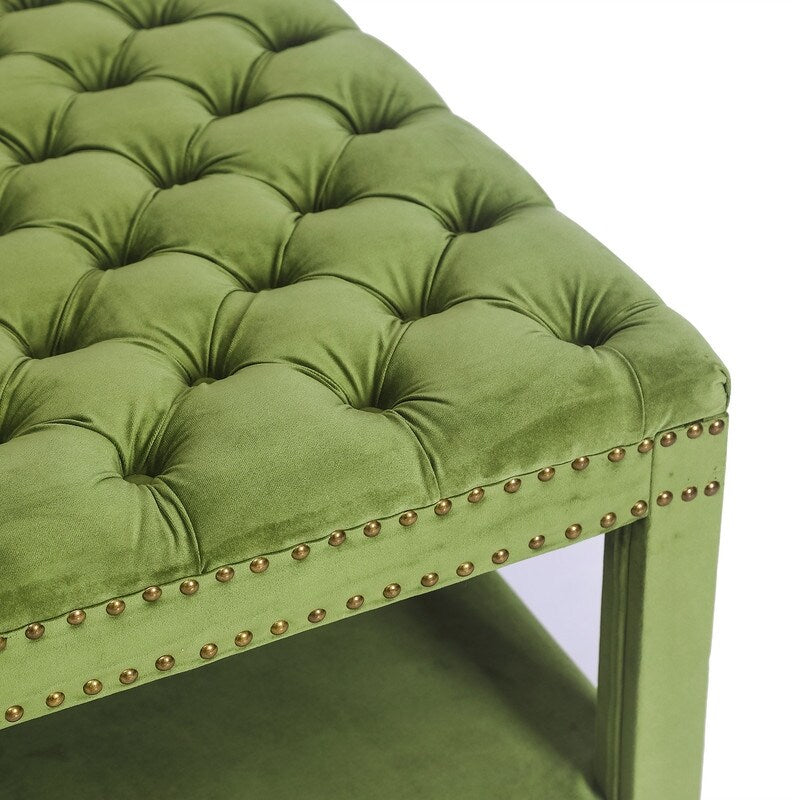 Adeco Large Square Velvet Ottoman Coffee Table Footstool Footrest-GREEN