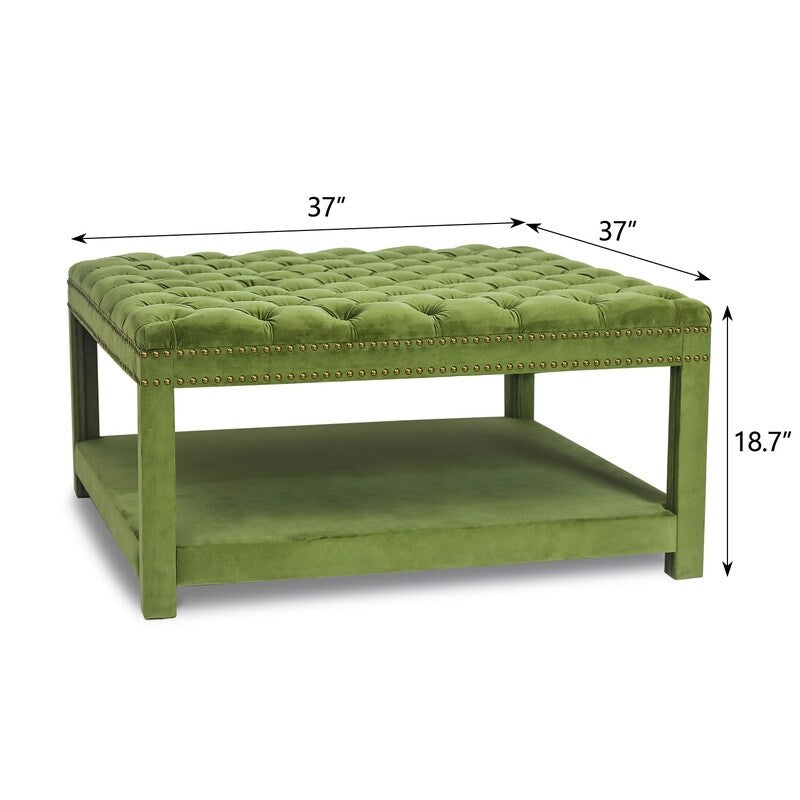 Adeco Large Square Velvet Ottoman Coffee Table Footstool Footrest-GREEN