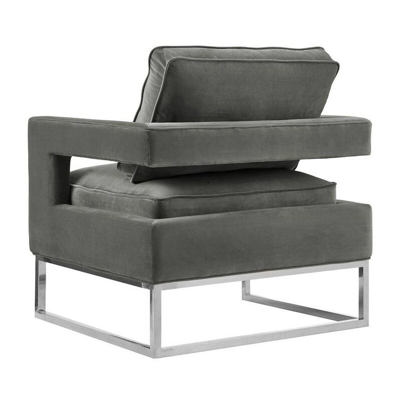 Avery Velvet Chair with Silver Frame-Grey