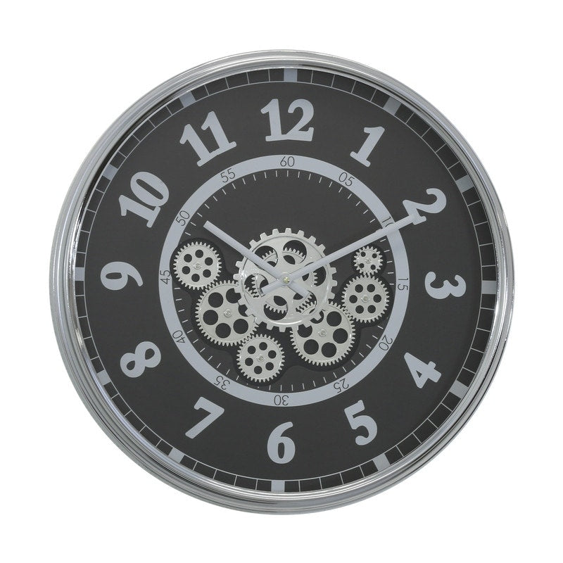 Black and Chrome 22” clock with open moving gears MSRP $173.49