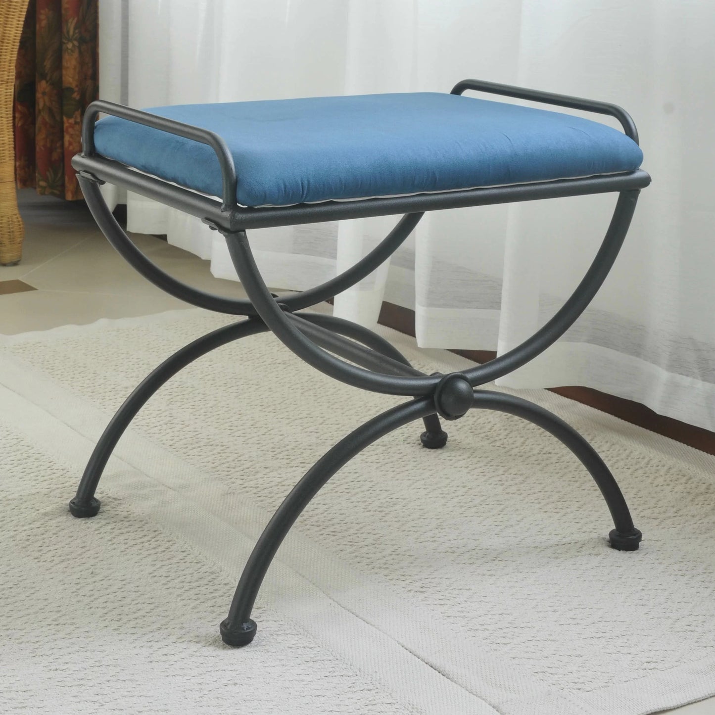 Iron Upholstered Vanity Stool - Blue