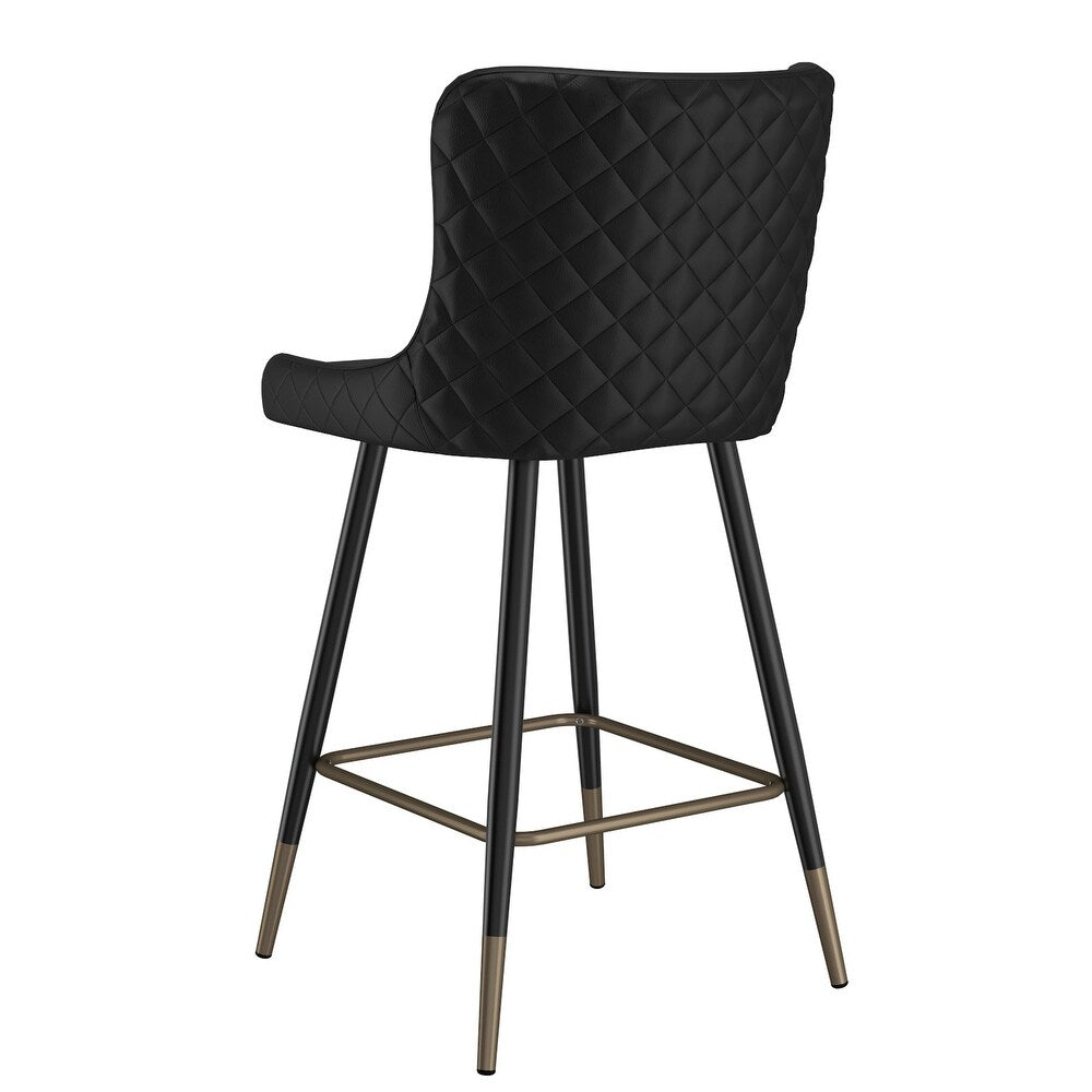 Contemporary Faux Leather and Metal 26" Counter Stool, Set of 2 - Black