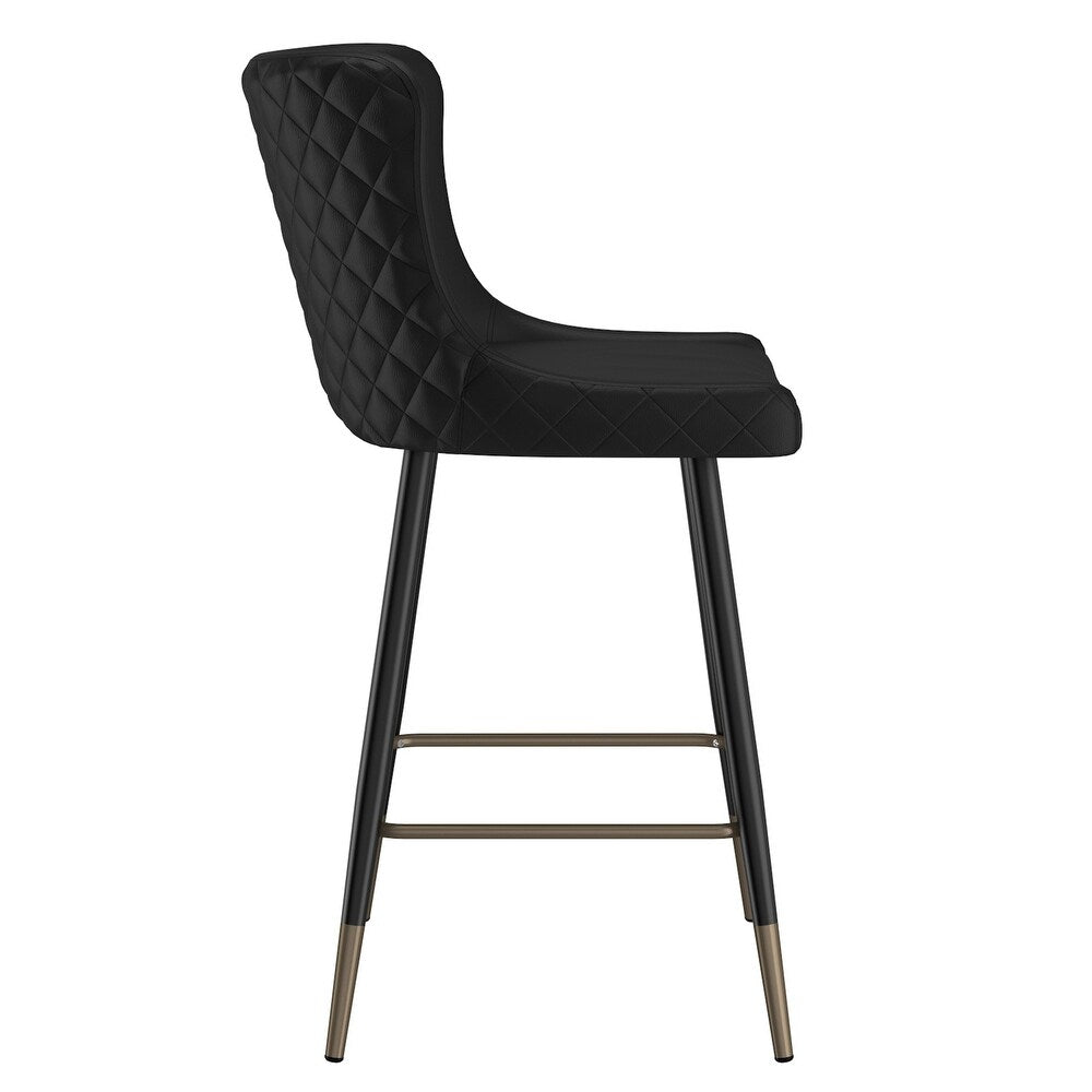 Contemporary Faux Leather and Metal 26" Counter Stool, Set of 2 - Black