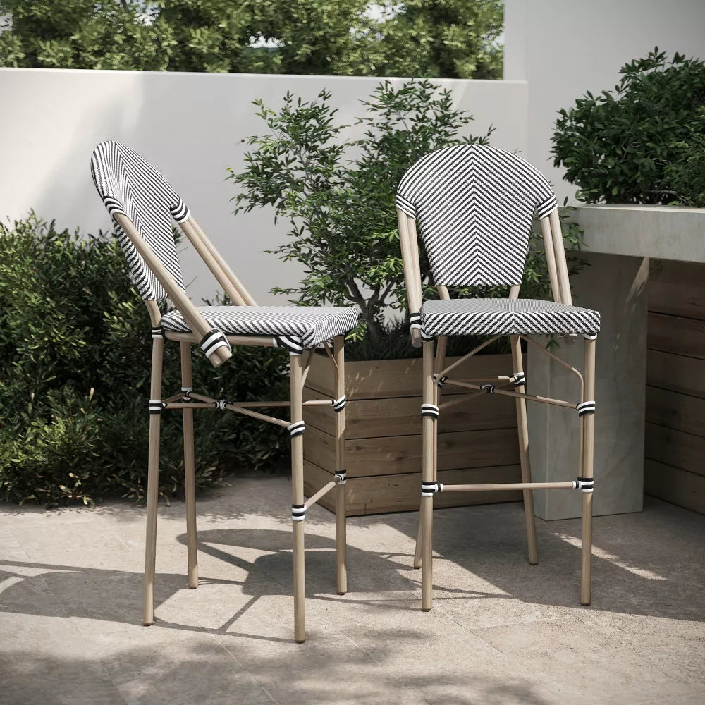 Marseille 30" Outdoor French Bistro Barstool -Black/White/Brown, set of 2