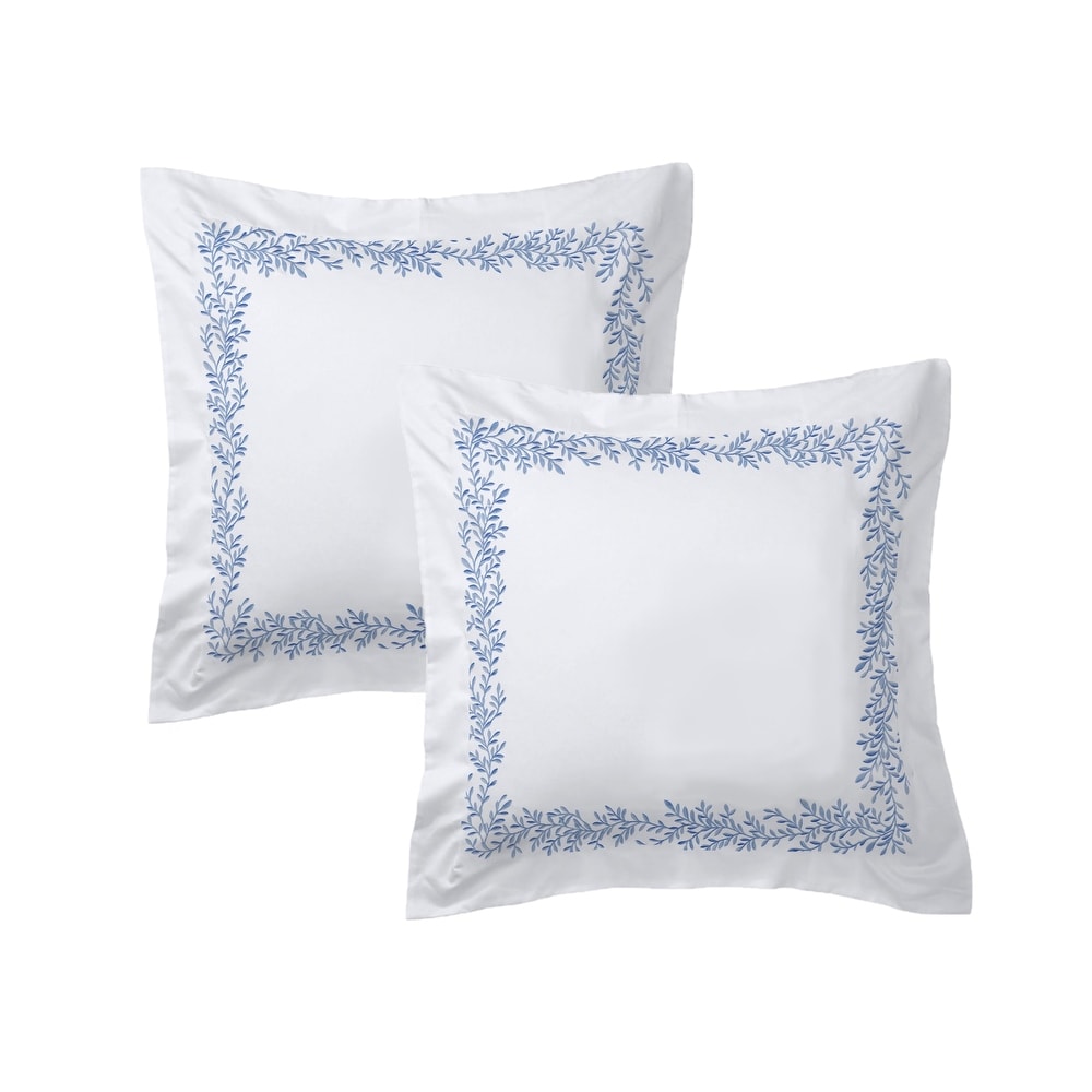 Home Sweet Home Collection 600TC Cotton Floral Embroidery Euro Cover Set - Blue