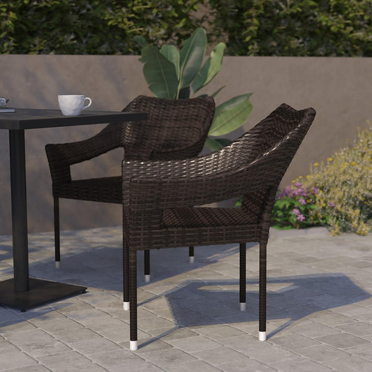 Ethan (Set of 2) Commercial Grade Stacking, Weather PE Rattan Wicker Patio Dining Chairs, Espresso