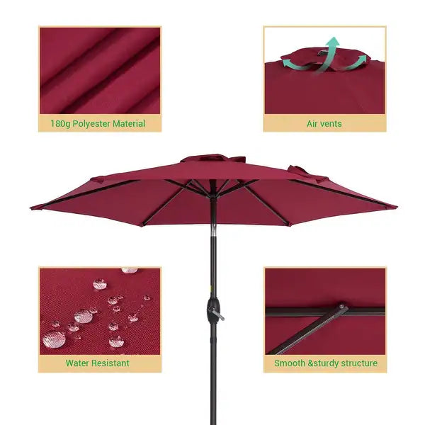 7.5' Steel Market Crank Outdoor Patio Umbrella - Navy Blue/Beige/Red