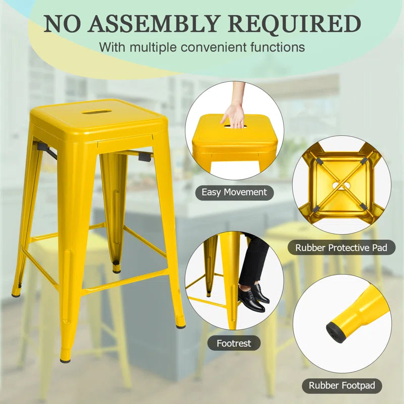 Commercial Grade 30" Backless Metal Bar Stools, Yellow, Set of 2