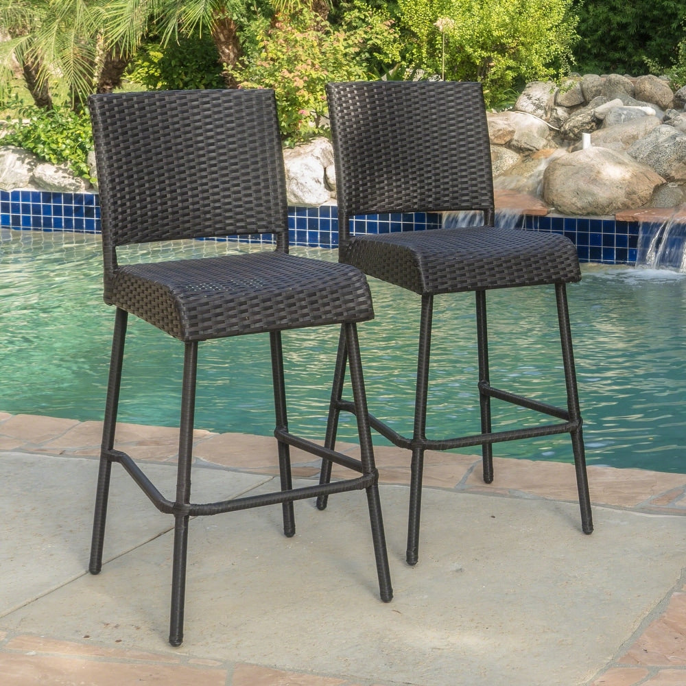 Neal Outdoor Wicker Bar Stools by Christopher Knight Home (SET OF 2)