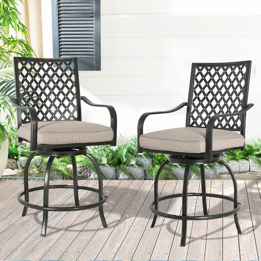 Outdoor Counter Swivel Bar Stools, Patio Chairs with Seat Cushion, Set of two