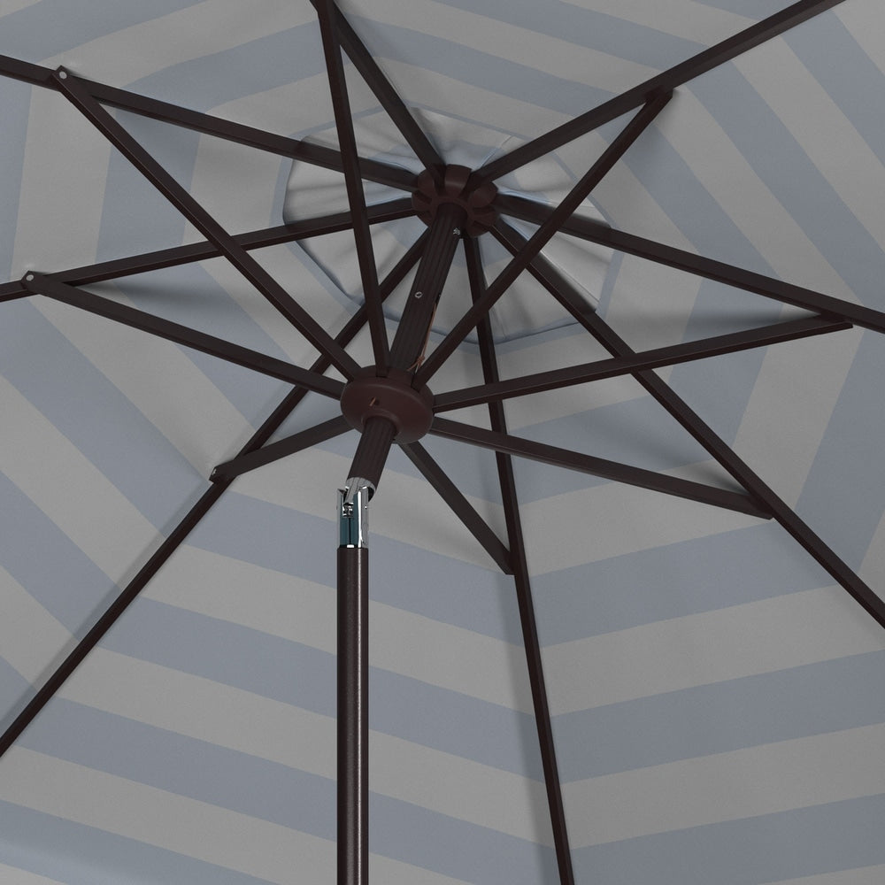 SAFAVIEH Maui Single Scallop Striped 9 Ft Crank Umbrella - Baby Blue/White