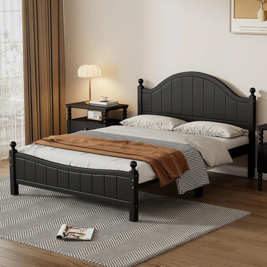 Solid Wood Platform Bed, Black, Queen