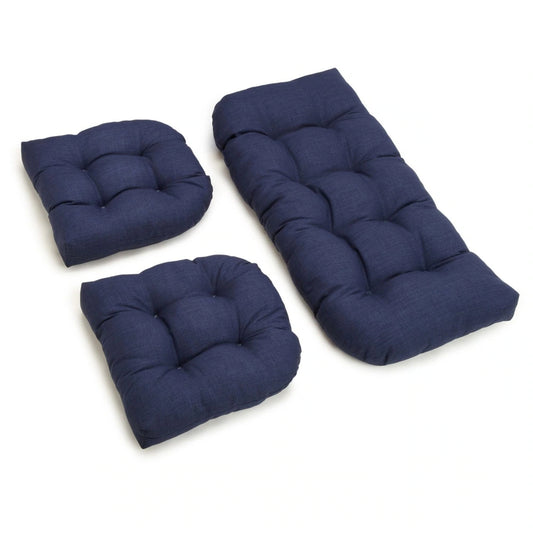 Tufted Outdoor Settee Cushion Set (Set of 3), Blue