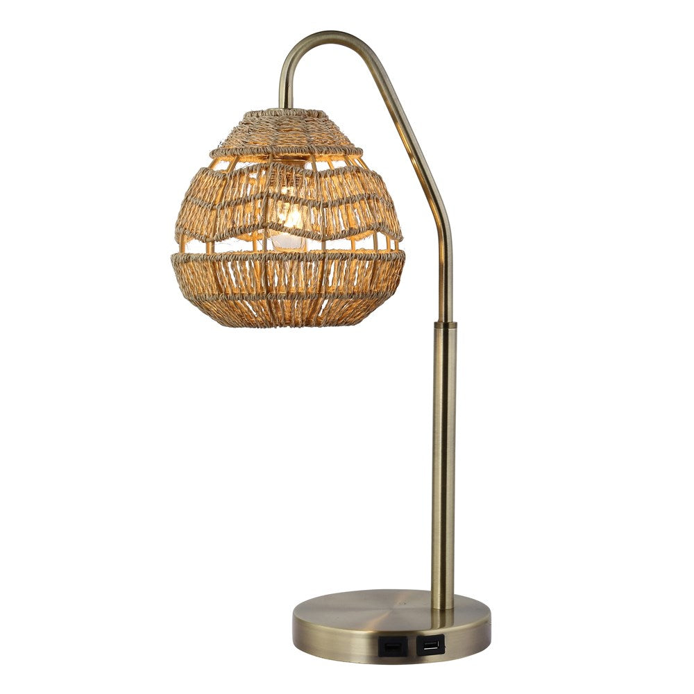 Cecily River of Goods Brushed Gold Metal Touch Operation Table Lamp With Rope Shade and 2 USB